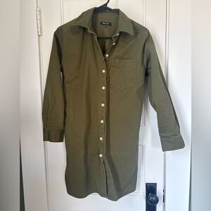 Madewell Mini Shirtdress Longsleeve Button Down with Pockets Green Women Size XS